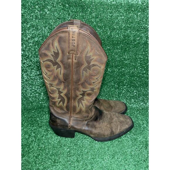 Justin Boots L2552 Stampede Square Toe Leather Cowboy Boots Women's Size 8 D - Picture 1 of 8